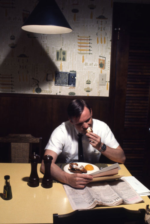 Not originally published in LIFE. Neil Armstrong and his customary late dinner over the Wall Street 