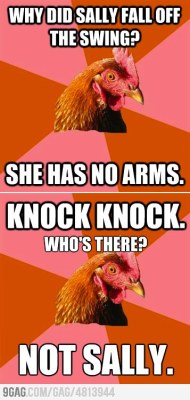 9gag:  A double shot of Anti-Joke Chicken 