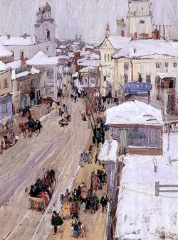 Paintingbox:  Leon Gaspard (1882-1964). Russian Street Scene 1914. Oil On Canvas.