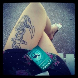 astubbbs:  Work time #camelmenthol #tattoedgirls #tattoos #anchor #floral (Taken with Instagram)