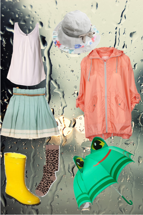 SB - rain by merulu featuring a brimmed hatVero Moda top, $31 / Vila Clothes hooded cape, $61 / Skir