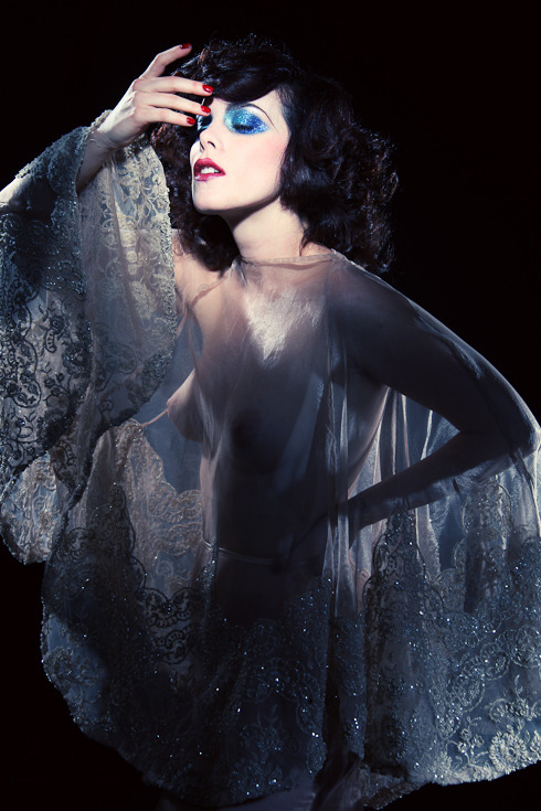 theresnoplacelikeyourmouth:  I loved this styling so so much…sheer nude, beading, red lips by RBB2 (edited by me) // Toulon, FR 