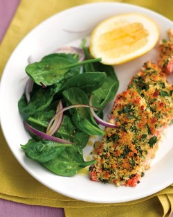 notanotherhealthyfoodblog:  Herb-Crusted Salmon with Spinach Salad  (click photo for recipe)  