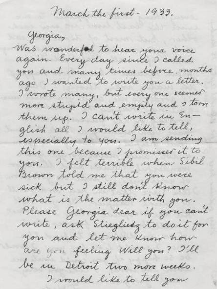 LEFT: Frida Kahlo, from a letter to Georgia O’Keeffe RIGHT: Alfred Stieglitz, ‘Georgia O’Keeffe — Ha