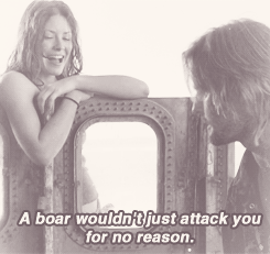 l-o-s-t-:  “A boar did all this?”“Last night, he wrecked my tent. This morning, when I went to get my tent back, it attacks me from behind, runs off into the jungle like a coward.”“A boar wouldn’t just attack you for no reason.”“Thank