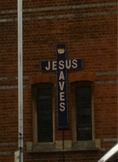 Jesus saves with the cross on the S. genius.
No detail on what he saves? More on your car insurance no doubt?
Caversham