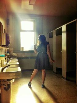 kristymckinney:  Just dancing in my elementary school bathroom, don’t worry about it.   &lt;3!