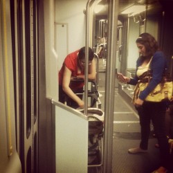 All the worlds a show #2012 #boston #train #subway #baby #stroller (Taken with Instagram)