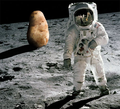 death-by-lulz:  thefrogman: That’s one small step for man; one giant leap for starchy foodstuffs.  Be sure to follow this blog, it’ll look great on your dashboard 