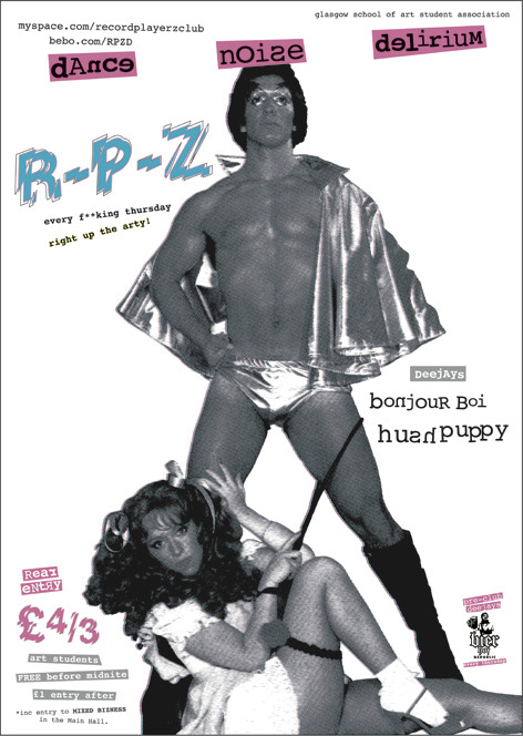 RPZ/Record Playerz flyer archive.   Another design from the Art School hey-days.