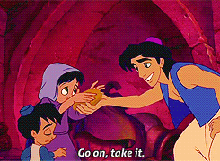 I just love that Aladdin gives his food to two kids. Food he went through a whole musical number for. #A WHOLE FLUCKING MUSICAL NUMBER 