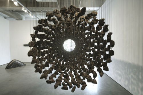 Three-Dimensional Suspended Rock Installation by Korean artist Jaehyo Lee