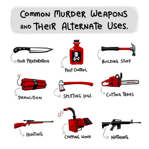 robotcosmonaut:  Common Murder Weapons and Their Alternate Usesvia lunchbreath