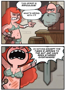 scooterpiebanana:  mad-monkette:  itsokayimanihilist:  insanelygaming:  RPG Lady Armor  Created by Dorkly  I fucking laughed so fucking hard at this  Hahaha it’s so true.  Really didn’t expect the punchline. Not bad, not bad at all.  