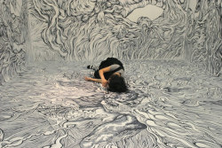 asbestoshazard:  pulmonaire:  Large-scale, intricate illustration made with marker by Yosuke Goda.  I want a room in my home like this. Or even just a wall. 