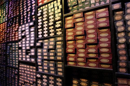 Shelves and shelves of boxes of wands Olivander&rsquo;s wand shop, Est. 382 BC, London, UK Prepo