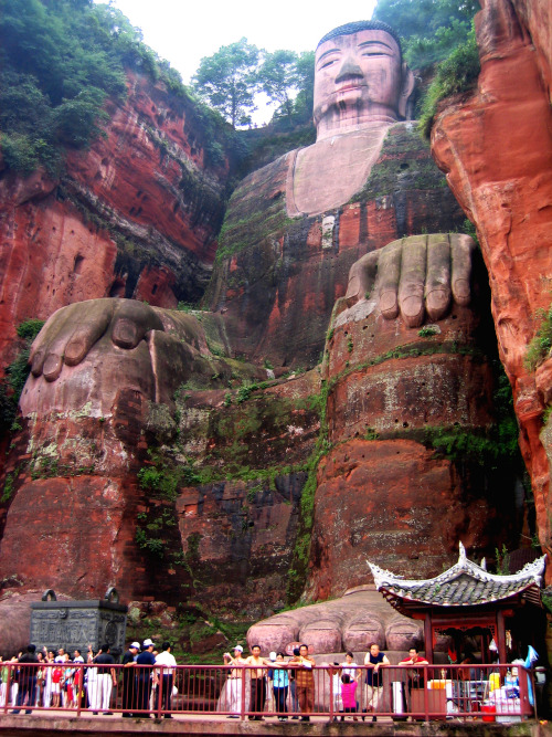     The Leshan Giant Buddha in Sichuan province of China. Construction of this massive statue began 