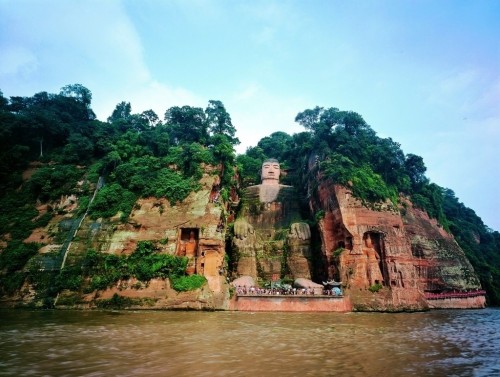     The Leshan Giant Buddha in Sichuan province of China. Construction of this massive statue began 