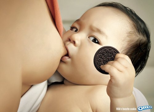 “Milk’s favorite cookie.” or &ldquo;Oreo Better than Breastfeeding&rdquo; 