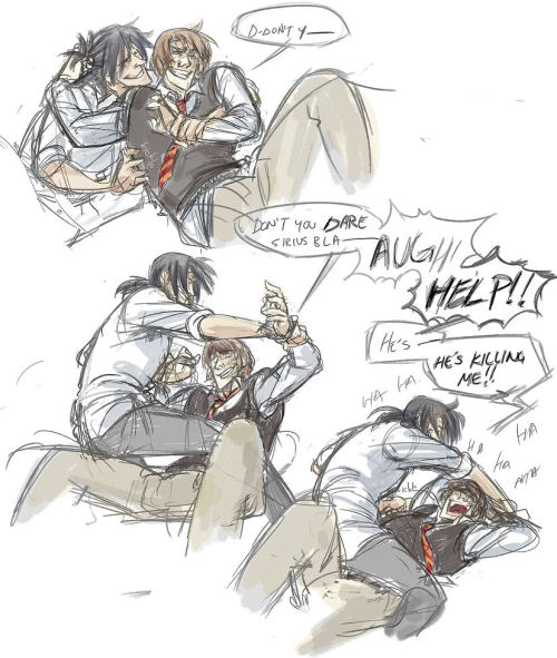 everythings-wolfstar:  harry potter - tickle fight by *chirart