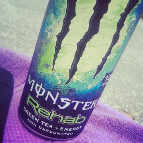 Tanning with Monster:) #Monster #tanning #rehab#green tea #energy drink (Taken with Instagram)