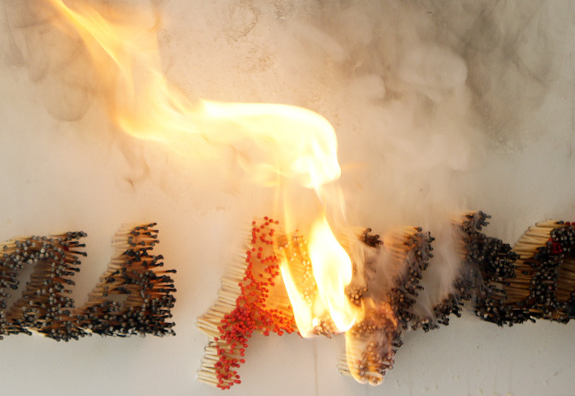 pulmonaire:  Le Pyromane by Ali Cherri spells out ‘I am not a pyromaniac’ using