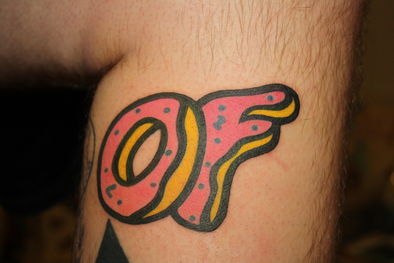 My OF Donuts (Odd Future) done by Jessie at Lady Luck Tattoo in Ferndale, WA. I couldn’t be happier with the ink. So bold and awesome. No regrets.