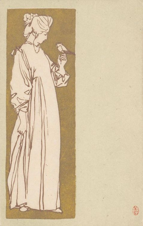 blackcoffeecinnamon:yajifun:Woman with Bird Perched on her Hand / Kajita Hanko無題　梶田半古　1900～1925年頃Kaj