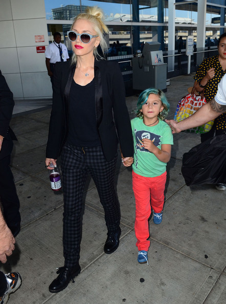 Singer Gwen Stefani and her son Kingston arriving on a flight at JFK airport in New York City, New Y