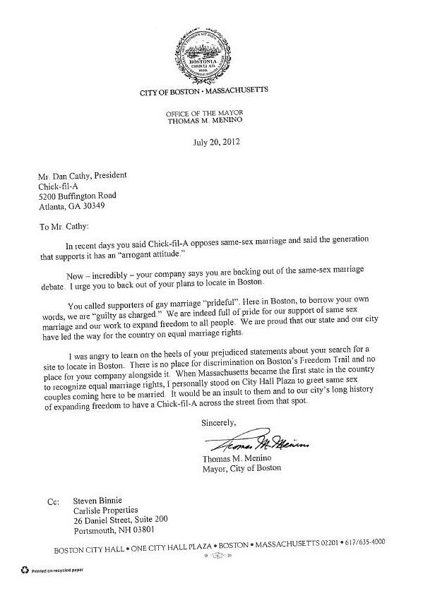 lgbtqgmh:  ryanhatesthis:  Mayor Menino’s letter to Chick-Fil-A  [To Mr Cathy: