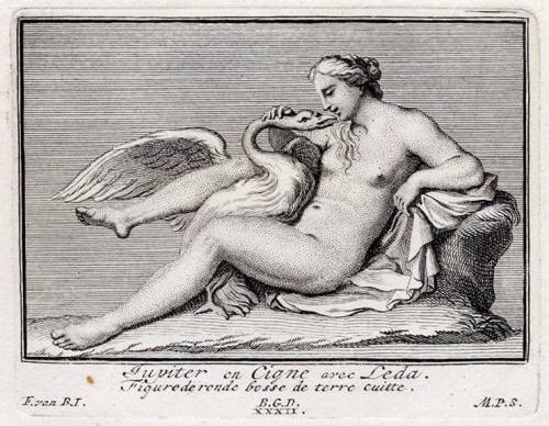 centuriespast: POOL, Matthys (b. 1676, Amsterdam, d. ca. 1732, Amsterdam) Leda and the Swan1727Engra