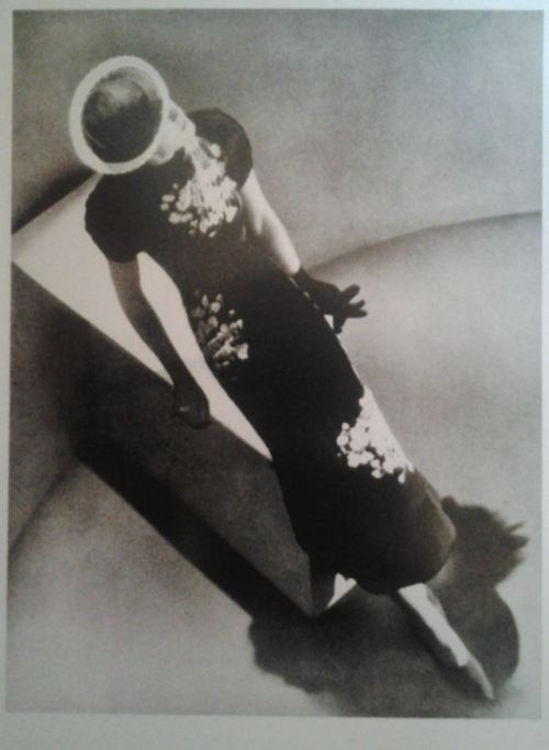 realityayslum:  Man Ray for Harper’s Bazaar, Dress by Schiaparelli, 1936. * postcard from the Man Ray & Lee Miller: Partners in Surrealism exhibit at the Legion of Honor (San Francisco). 