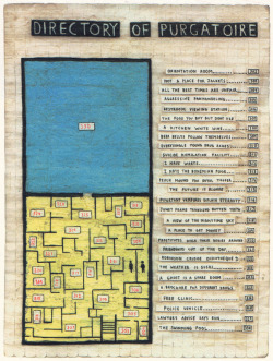 superspaceship:  Directory of Purgatoire, by Simon Evans. 2004, mixed media on paper. 10 3/4 x 8 in. 