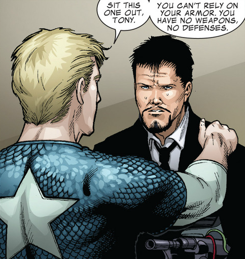 tardiscrash:   threatening another civil war—that’s rather dramatic, tony Captain America & Iron Man #634  When I read this I was seriously like, Tony, did you just fucking go there? And then Steve didn’t really react so I was like, no, it’s