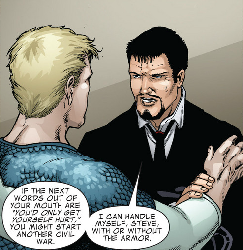 tardiscrash:   threatening another civil war—that’s rather dramatic, tony Captain America & Iron Man #634  When I read this I was seriously like, Tony, did you just fucking go there? And then Steve didn’t really react so I was like, no, it’s