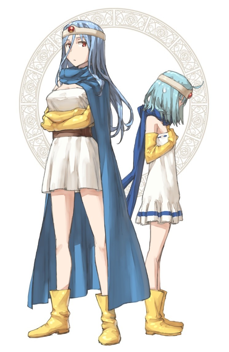 moyasidama:  blue hair boots breast envy breasts cape circlet dragon quest dragon