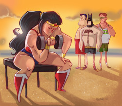 dcwomenkickingass:  herochan:  Muscle Beach Illustration by Jeff Victor  Wonder Woman would OWN muscle beach. I love this so, so much. 