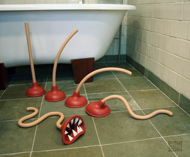 laughingsquid:  Industrial Evolution, A Life-Size Plunger Monster by Jason Freeny
