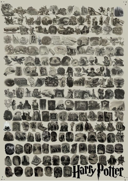 prettybooks:Every book chapter illustration from the US editions of Harry Potter.