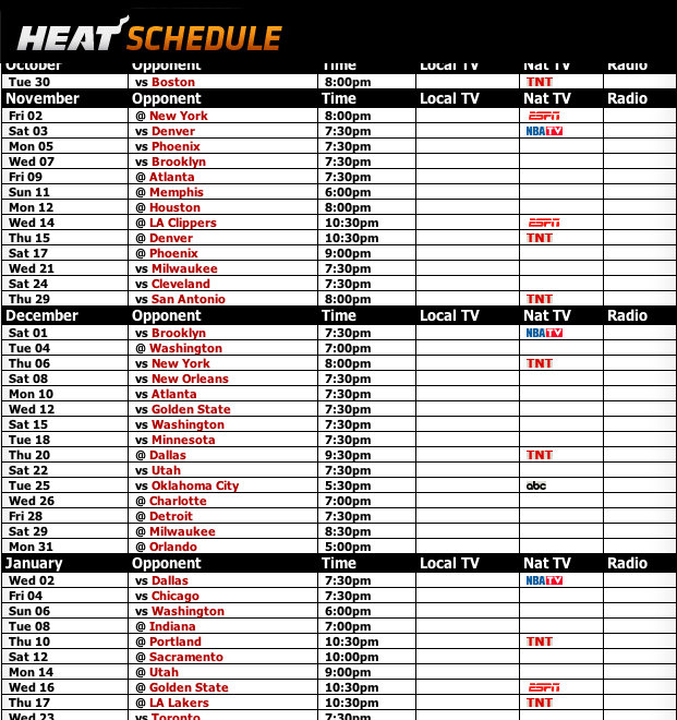 -heat:  2012-2013 Miami Heat Regular Season Schedule 