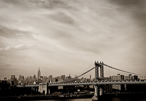 nythroughthelens: New York City skyline featuring the Manhattan Bridge as viewed from Brooklyn. &ldq