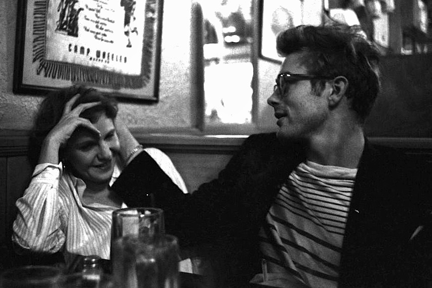 jam jamesdeandaily:  James Dean and Geraldine Page in a bar in NYC, 1955. 