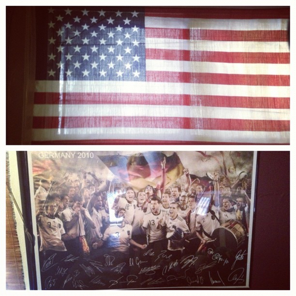 #picstitch Amurkan Flag in my living room and Germany&rsquo;s soccer team in