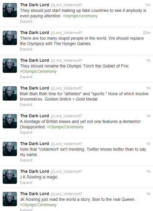 lupinswilly:The Dark Lord tweets about the Olympics