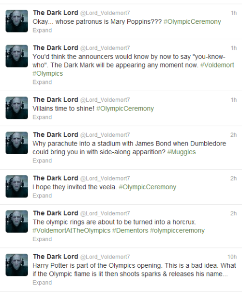 lupinswilly:The Dark Lord tweets about the Olympics