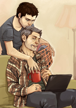 Fluorescent-Castiel:  Deansurvived:daggomusprime:old Man Dean! And His Young Man.