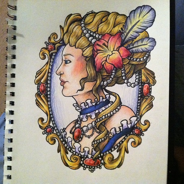 Tattoos by Lynn Marie — Colored Marie Antoinette cameo #tattoo #design...