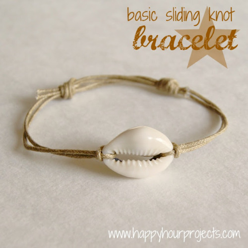 DIY Shell Bracelet with Sliding Knot Closure Tutorial from Happy Hour Projects here. I like this tut