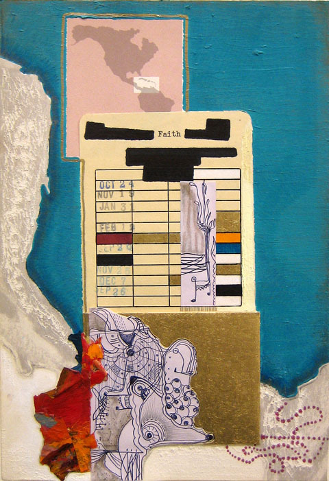 “From Santo Domingo, Over the Sea, Faith”
2010
Mixed media on book pages (3)
11" x 15"
Price upon request