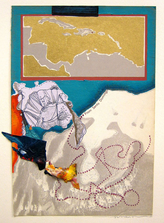 “From Santo Domingo, Over the Sea, Faith”
2010
Mixed media on book pages (3)
11" x 15"
Price upon request